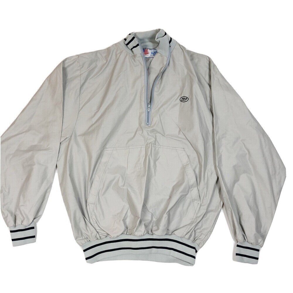 Vintage Men's Zep MBA Grey Nylon 1/4 zip Pull Over Bomber Activewear Jacket XXL